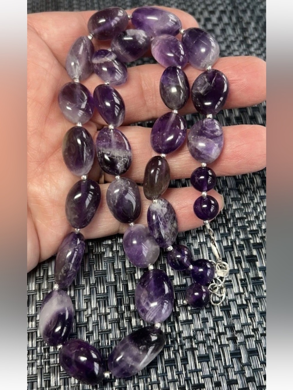Amethyst Nugget Stone Necklace Sterling Silver Lobster Claw and Chain Adjustable